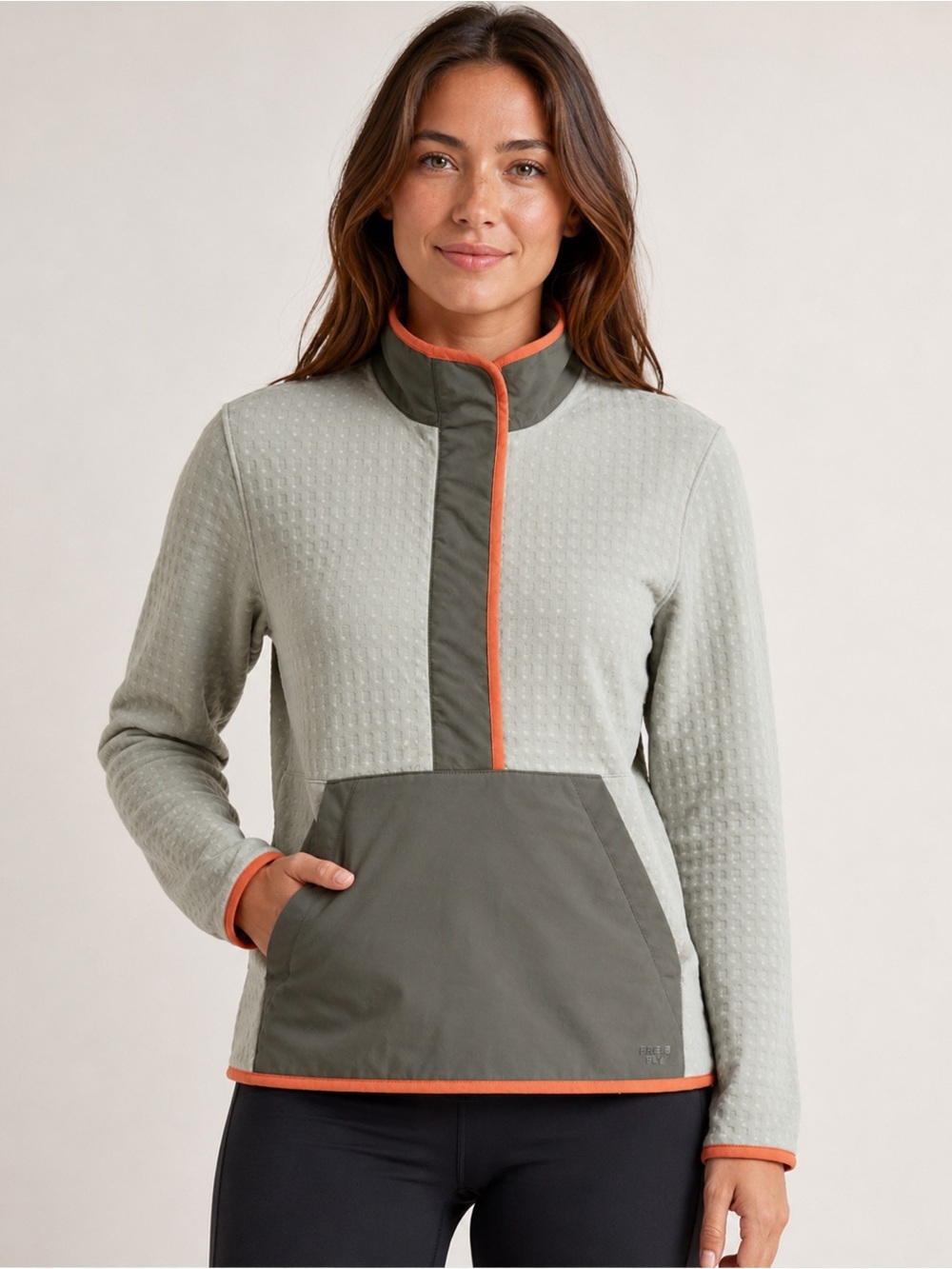 Free Fly Gridback Fleece Snap Pullover Women’s XS Desert Sage green Cozy outdoor